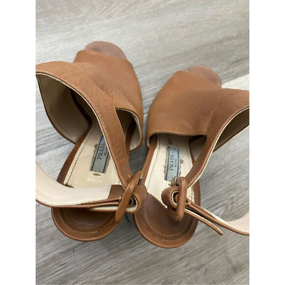 Prada Brown Peep Toe Ankle Strap Block Heel Booties, Sz 7.5 EU 38.5 MSRP $720 - Picture 8 of 12